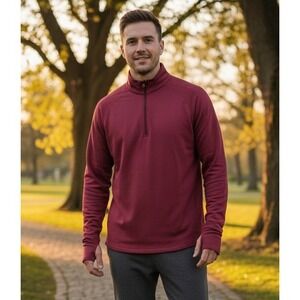 Duluth Trading Co Quarter Zip Textured Shirt‎ Men's 2XL Red Long Sleeve Pullover